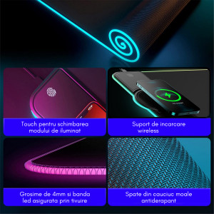 Mousepad Gaming cu incarcare wireless 15w, schimbare lumini RGB prin touch, 80x30x0,4 cm, eR D L - Img 4