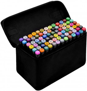 Set 80 markere multicolore, cu doua varfuri, gros si subtire, geanta depozitare, eR D L - Img 1