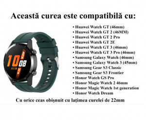 Curea silicon compatibil Huawei GT 3, GT 3 PRO, 46mm, verde inchis, latime curea 22mm, eR D L - Img 5