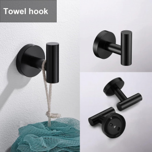 Set 5 carlige tip cuier de baie, inel,bara pentru prosoape, suport pentru role de toaleta, carlige pentru halat, inox, negru, eR D L - Img 4