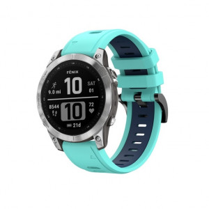 Curea ceas din silicon compatibil Garmin Fenix 7, latime curea 22 mm, mint green/albastru, eR D L - Img 2