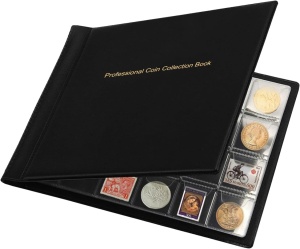 Album pentru Monede 240 Buzunare – Album Colecție Monede din Piele Ecologică, Buzunare Transparente, Capacitate 240 Monede, Dimensiune 20.5 × 15 cm, Negru