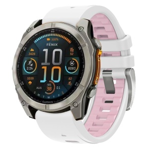 Curea ceas din silicon compatibil Garmin Fenix 8, latime curea 20 mm, alb/roz, eR D L - Img 3