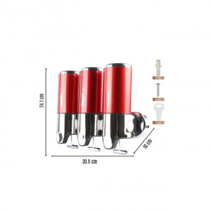 Dispenser triplu sapun lichid/gel de dus 500ml/segment, rosu inchis - Img 5