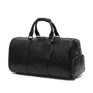 Geanta voiaj, fitness, din piele naturala, 51x24x25cm, negru, eR D L - Img 3