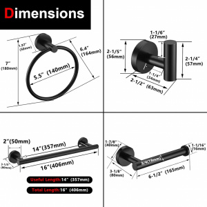 Set 5 carlige tip cuier de baie, inel,bara pentru prosoape, suport pentru role de toaleta, carlige pentru halat, inox, negru, eR D L - Img 6