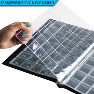 Album pentru Monede 240 Buzunare – Album Colecție Monede din Piele Ecologică, Buzunare Transparente, Capacitate 240 Monede, Dimensiune 20.5 × 15 cm, Negru - Img 2