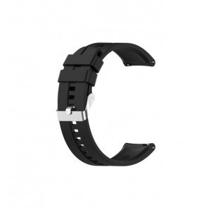 Curea silicon compatibil Huawei GT 2, GT 3, negru, catarama argintie, 46mm, latime curea 22mm, eR D L - Img 1