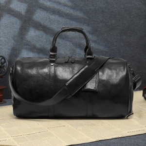 Geanta voiaj, fitness, din piele naturala, 51x24x25cm, negru, eR D L - Img 10