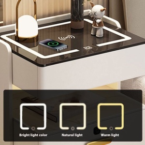 Noptiera inteligenta cu incarcare wireless, lumini LED reglabile, 3 sertare de depozitare, 50x40x56cm, alba, eR D L - Img 5