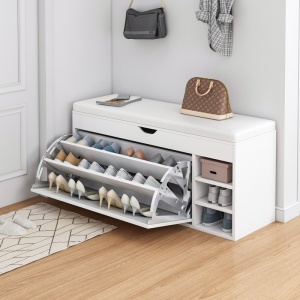 Pantofar cu loc de sezut si rafturi retractabile, 100x34x55cm, alb, eR D L - Img 7
