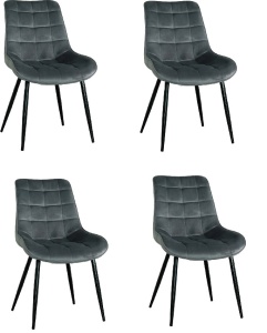 Set 4 scaune pentru living si bucatarie, tapiterie catifea, gri, 40x46x83cm, eR D L