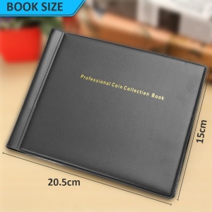 Album pentru Monede 240 Buzunare – Album Colecție Monede din Piele Ecologică, Buzunare Transparente, Capacitate 240 Monede, Dimensiune 20.5 × 15 cm, Negru - Img 3