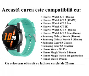 Curea silicon compatibil Huawei GT 3, GT 3 PRO, 46mm, aurora blue, latime curea 22mm, eR D L - Img 5