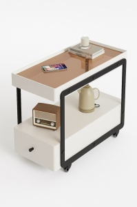 Masa de cafea laterala cu blat din sticla, 80x30x60cm, alb, eR D L
