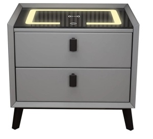 Noptiera inteligenta cu incarcare wireless, lumini LED reglabile, difuzore Bluetooth, 2 sertare de depozitare, marime 40x40x46cm, gri, eR D L - Img 2
