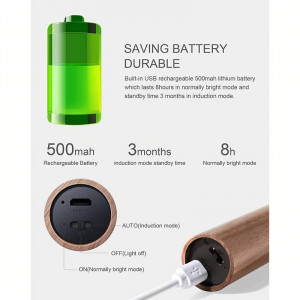 Lampa inteligenta de interior cu magnet, detasabila, cu senzor de miscare si acumulator, reincarcabila prin USB, material ABS, 500mAh, lemn de frasin alb, eR D L - Img 5