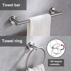 Set 5 carlige tip cuier de baie, inel,bara pentru prosoape, suport pentru role de toaleta, carlige pentru halat, inox, crom, eR D L - Img 3