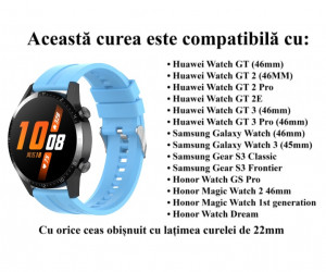 Curea silicon compatibil Huawei GT 3, GT 3 PRO, 46mm, albastru deschis, latime curea 22mm, eR D L - Img 6