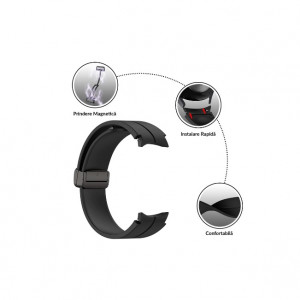 Curea silicon compatibil Samsung Galaxy Watch 5, 4, 5 Pro, 4 Classic, negru, latime curea 20mm, eR D L - Img 5