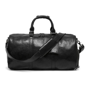 Geanta voiaj, fitness, din piele naturala, 51x24x25cm, negru, eR D L