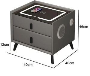 Noptiera inteligenta cu incarcare wireless, lumini LED reglabile, difuzore Bluetooth, 2 sertare de depozitare, marime 40x40x46cm, negru, eR D L - Img 7