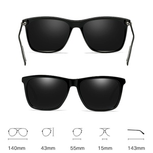 Ochelari de soare polarizati UV400 pentru barbati, clasici, negru, cu toc de protectie, eR D L - Img 6