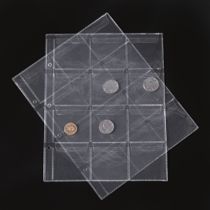 Set 20 folii pentru monede, 12 buzunare de 6 x 6cm, transparente, 3 perforatii 5,5x7x7x5,5cm, eR D L - Img 3