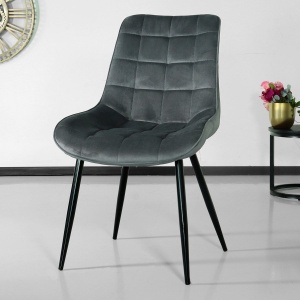Set 4 scaune pentru living si bucatarie, tapiterie catifea, gri, 40x46x83cm, eR D L - Img 2