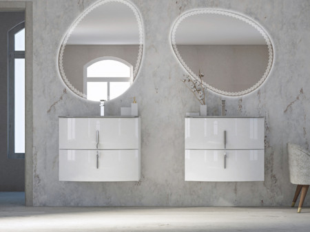 Oglinda asimetrica cu LED si decor, Baden Haus, asimetrica, 98x75 cm