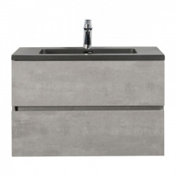 Mobilier de baie Mallorca 80, cu lavoar încastrat negru mat Quartz Sand, Wellis