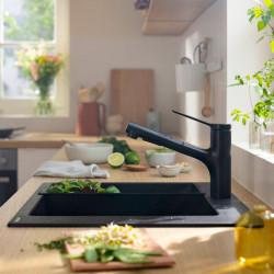 Chiuveta de bucatarie Hansgrohe, SilicaTec, 1 cuva, 56x51 cm, negru grafit - Img 6