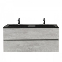 Mobilier de baie Mallorca 120, cu lavoar încastrat negru mat Quartz Sand, Wellis