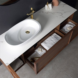 Mobilier de baie din nuc masiv, cu blat din portelan mat Tripoli, Wellis - Img 5