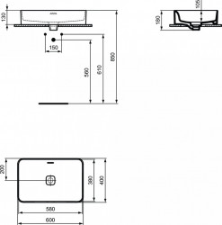 Lavoar pe blat Ideal Standard Strada II dreptunghiular 60x40 cm - Img 3