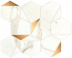 Mozaic Marvel Shine Calacatta Prestigio Gold Hex lucios