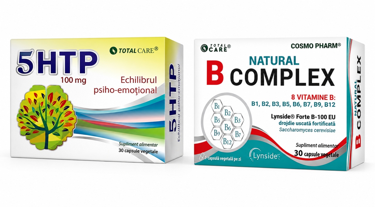 5-HTP 100 mg, 30 Capsule Vegetale + Natural B Complex, 30 Capsule Vegetale, Cosmopharm