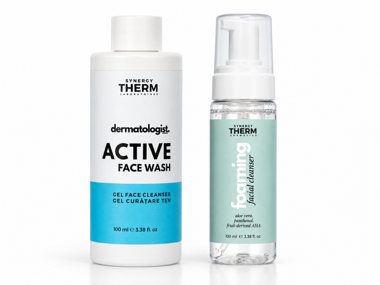 Autentic Active Face Wash Gel de Curățare pentru Ten Sensibil, 100 ml + Spumă de Curățare pentru Față Mini, 100 ml, Synergy Therm - Rezistent Produse de îngrijire personală remediumfarm.ro