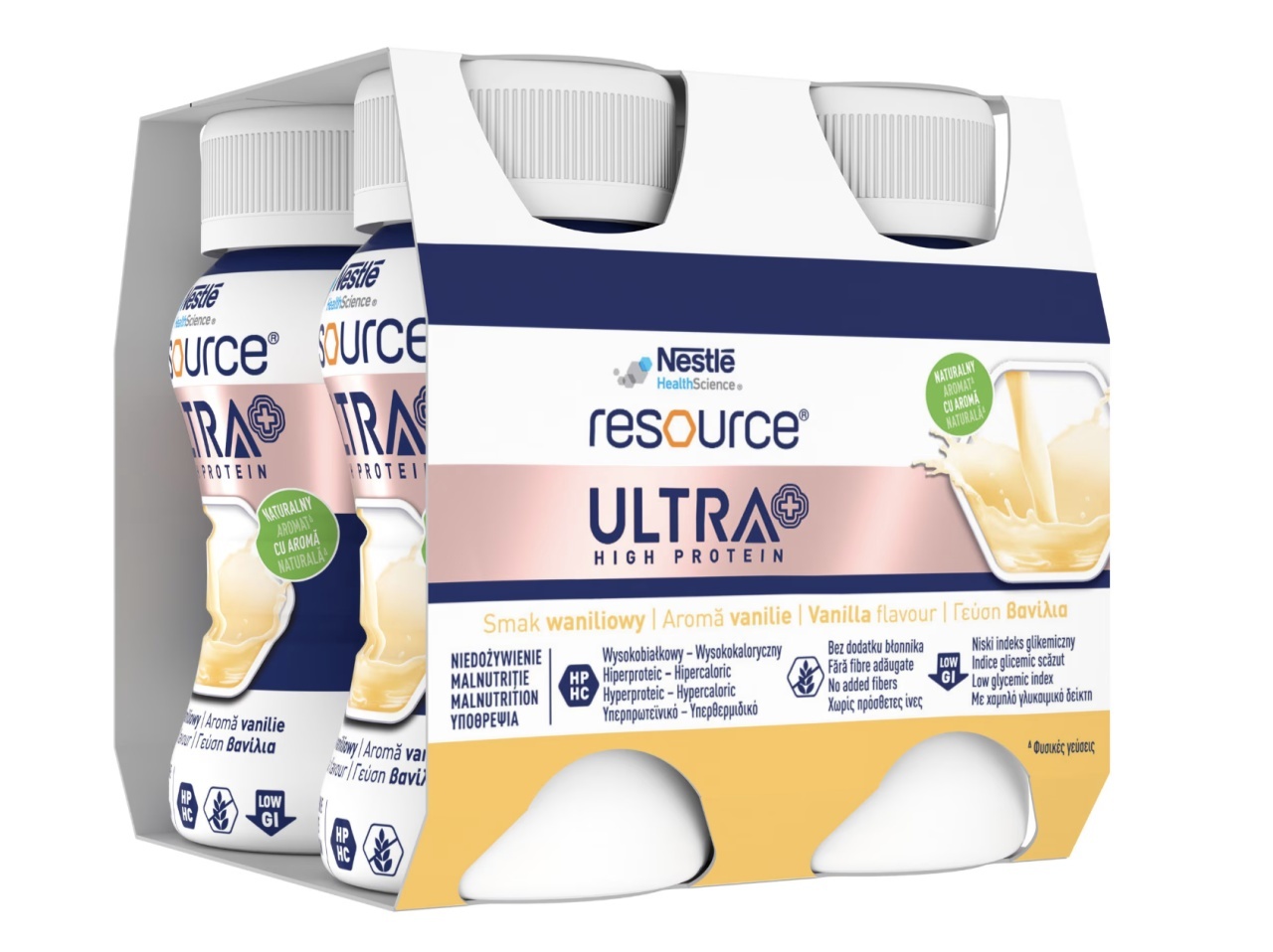 Nestlé Resource® Ultra+ High Protein cu Aromă de Vanilie, 4 x 125 ml