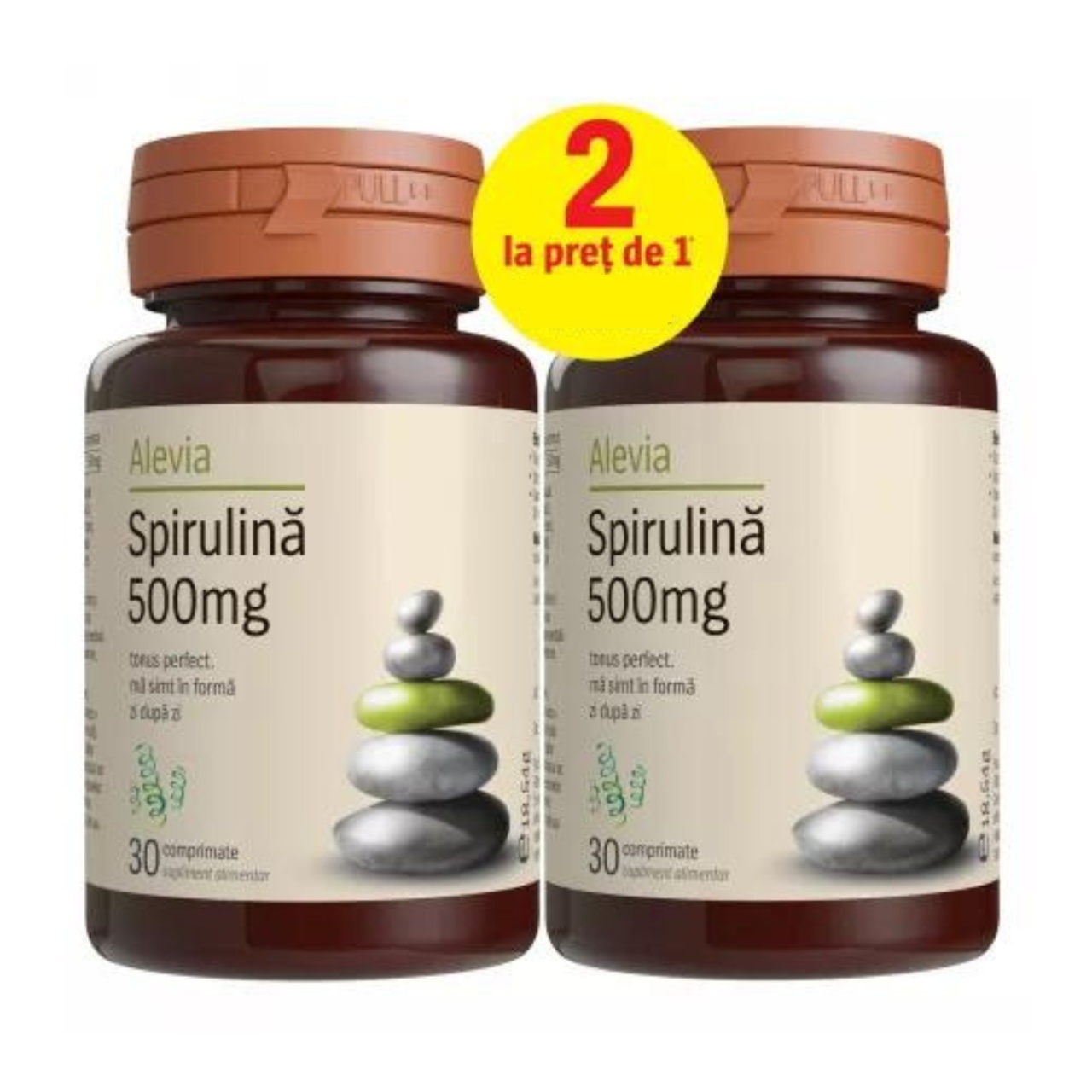 Pachet Spirulina 500 mg, 30 comprimate, Alevia (1+1)