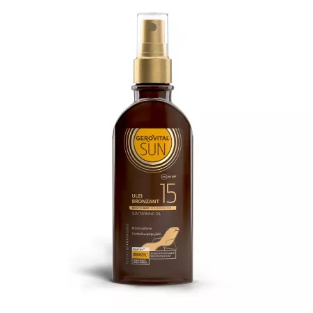 Livrabil Ulei bronzant SFP15, 150 ml, Gerovital Sun 4643, Gerovital - Ieftin Produse de îngrijire personală FARMEC