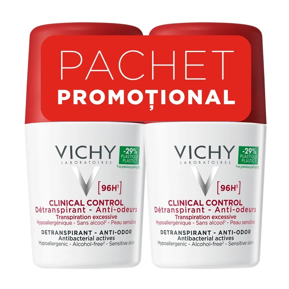 Discount Deo Roll-on Clinical Control femei 96h, 50ml, Pachet Promo 2buc, VICHY - Clasic Produse de îngrijire personală remediumfarm.ro