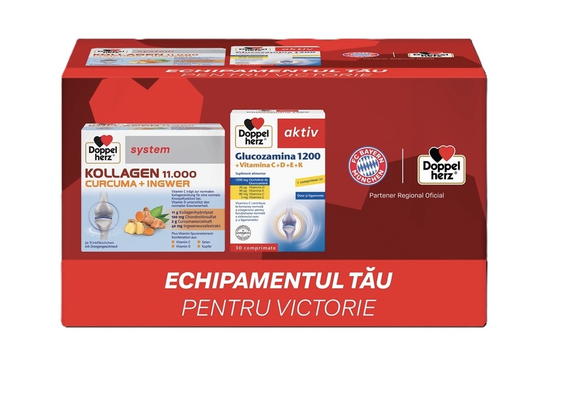 DOPPELHERZ System Kollagen 11000 Curcuma, 30 Flacoane + Glucozamină 1200 mg, 30 Comprimate, Queisser Pharma Remedii Naturiste QUEISSER PHARMA GMBH&CO GERMANIA