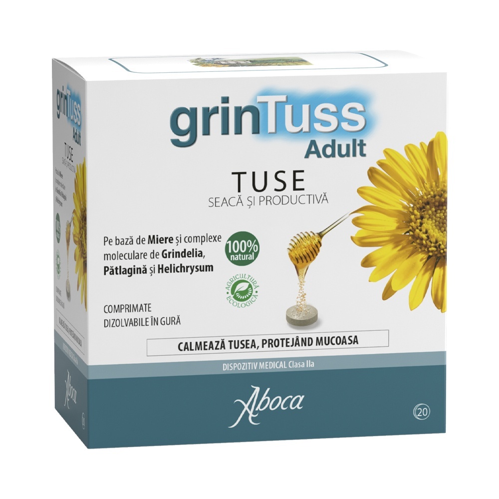 Oferta GrinTuss adult tuse uscata si productiva, 20 comprimate, Aboca - Outlet Remedii Naturiste Aboca Spa