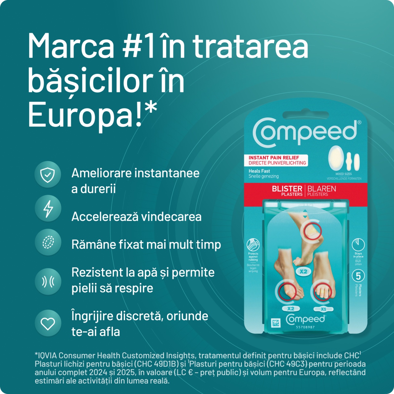 Plasturi mix pentru bășici, 5 bucati, Compeed