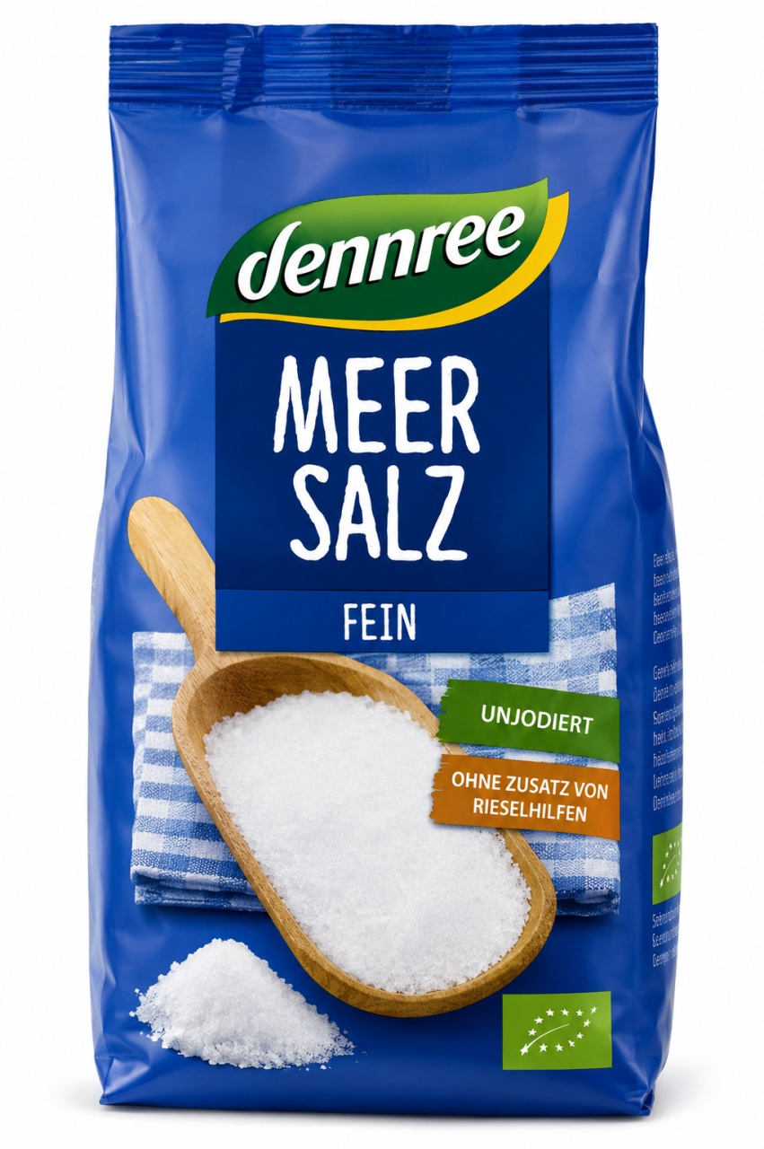 Sare de Mare Fină Neiodată Eco, 500 g, Dennree