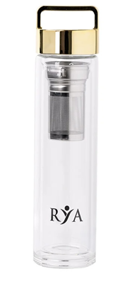 Sticlă Borosilicată cu Infuzor și Capac Auriu, Rya Vita