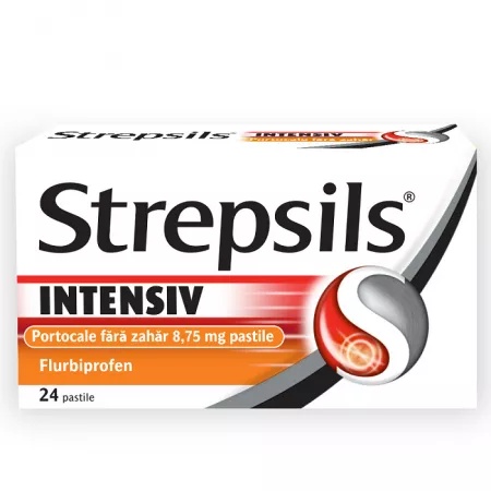 Descopera Strepsils Intensiv Portocale fara zahar 8,75mg, 24 pastile de supt, Reckitt - Livrabil Medicamente pentru afecțiuni ORL Reckitt