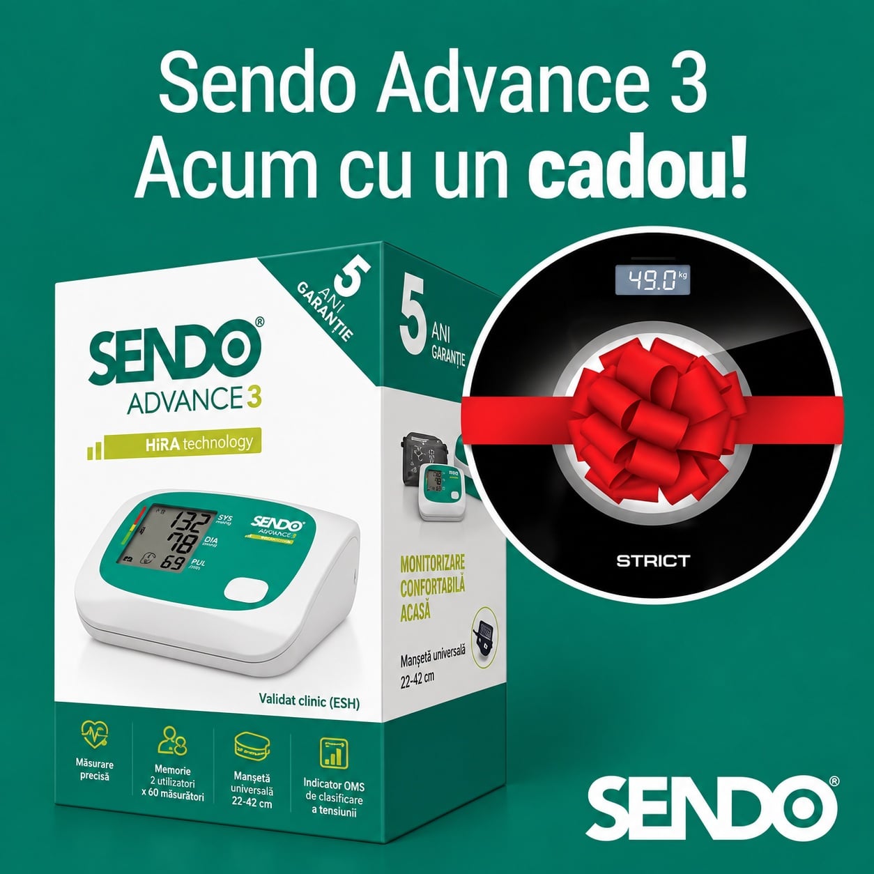 Tensiometru Digital de Braț Advance 3 + Cântar Digital de Bucătărie, Sendo