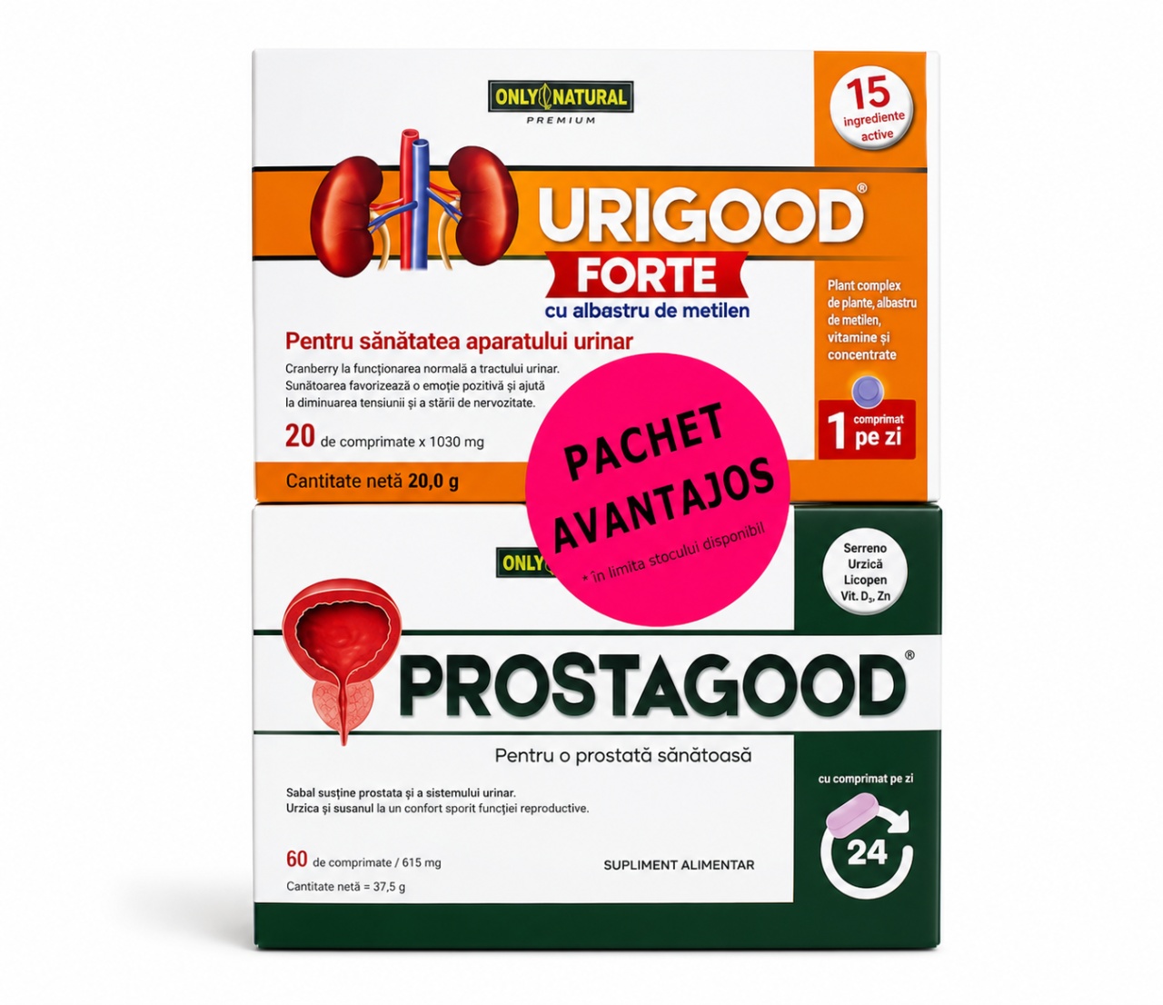 UriGood Forte 20 Comprimate + ProstaGood 60 Comprimate, Pachet Avantajos, Only Natural
